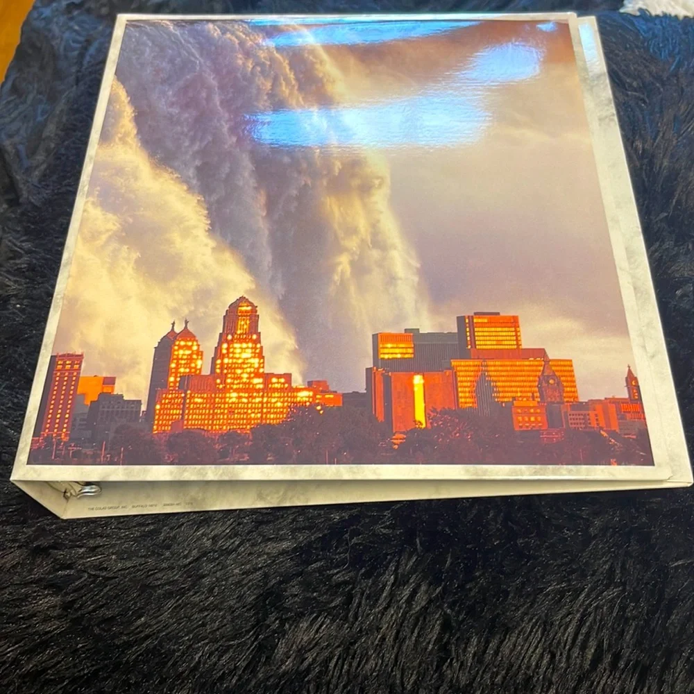 Vintage downtown Buffalo with Niagara Falls in background laminated binder